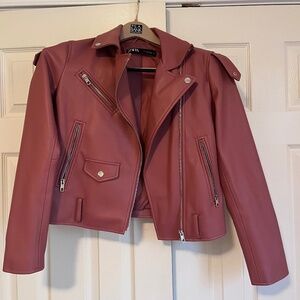 Faux leather Zara pink motorcycle jacket (small)